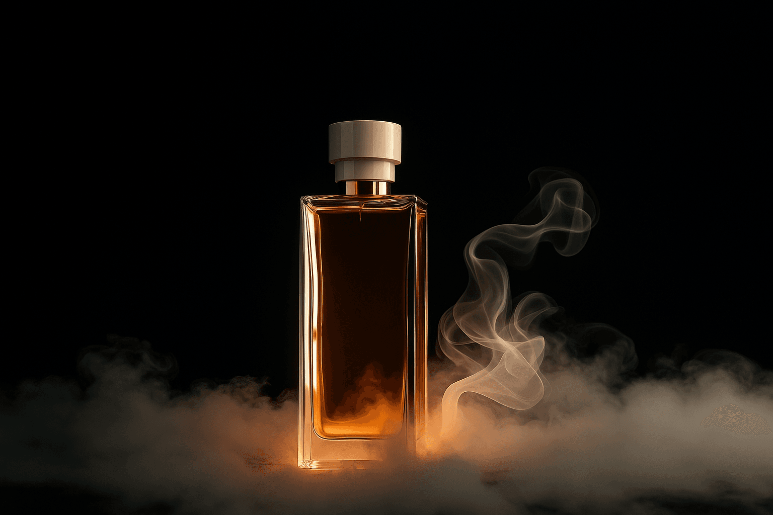 AURA perfume bottle surrounded by ethereal smoke
